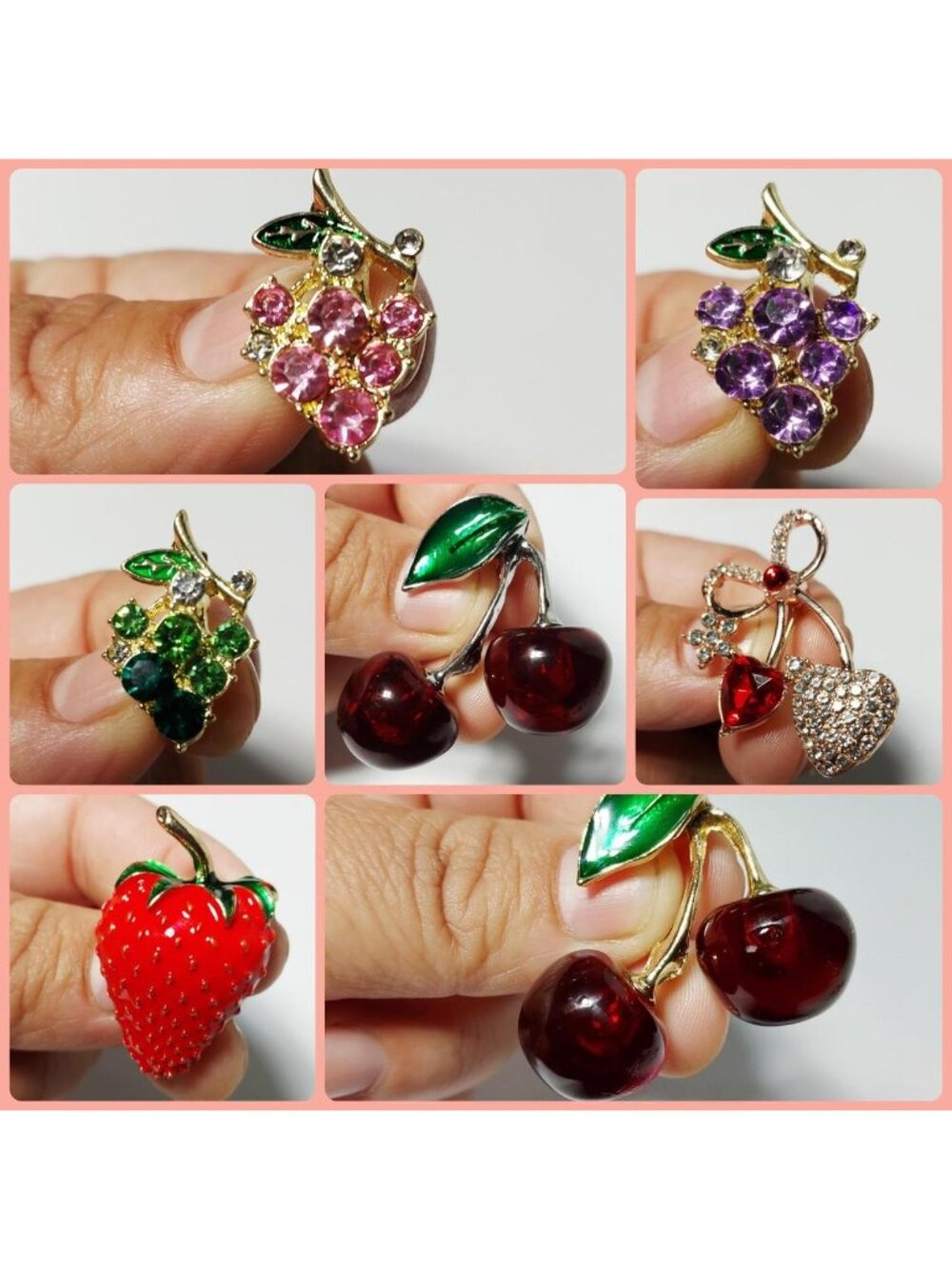 Cherry Strawberry Grapes Rhinestone Brooches
